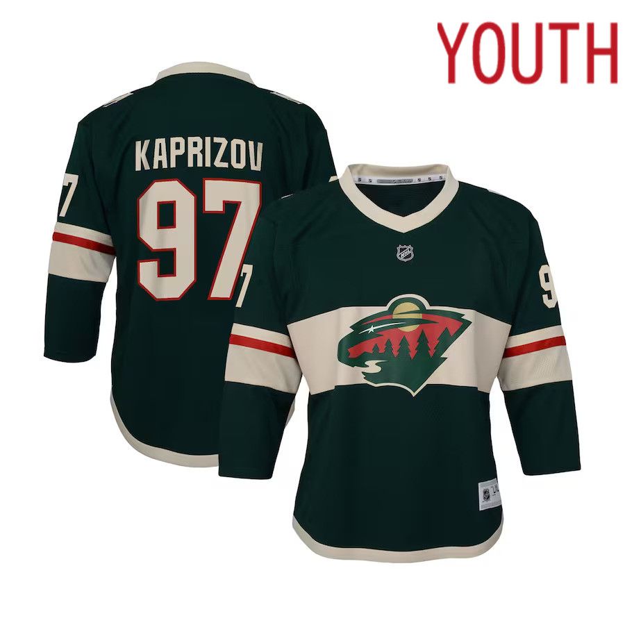 Youth Minnesota Wild #97 Kirill Kaprizov Green Home Replica Player NHL Jersey-0